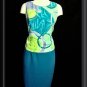 JOHN ROBERTS  10 L Bold ABSTRACT Teal Sheath Dress NEW