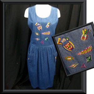 Sz L Long CASEY COLEMAN Denim Teacher Dress Embroidered