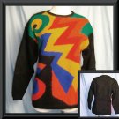 RAFAELLA Fuzzy Angora Wool Sweater BOLD Abstract Long M