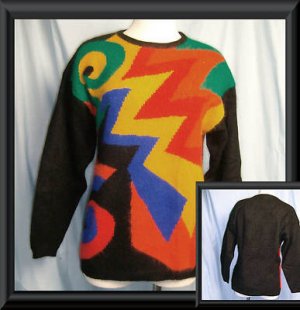 RAFAELLA Fuzzy Angora Wool Sweater BOLD Abstract Long M