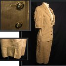 Wms 6 8 Linen Tan Brown Suit Skirt Jacket LOUIS FERAUD
