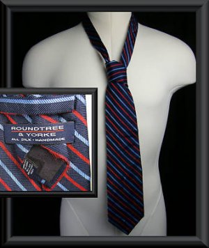 Silk Handmade Roundtree Yorke Mens Neck Tie Stripes 60"