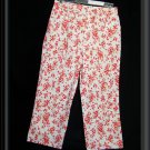 FLORAL Stretch CAPRI Cropped PANTS WOMENS 12 M L ORANGE