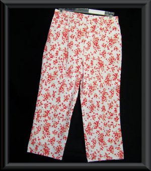 FLORAL Stretch CAPRI Cropped PANTS WOMENS 12 M L ORANGE