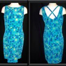 GIORGIO ANGELO Sheath Dress 12 L Teal BLUE Cross Back