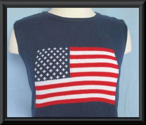 Blue CRYSTAL KOBE Cotton US FLAG Sweater TANK Top Sz L