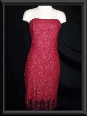 GUNNE SAX Crochet RED SILVER Stretch DRESS Size 7 Jrs M