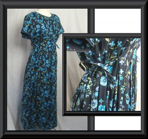 Size 8 M LIZ BAKER Blue Rayon Long Pleated FLORAL Dress