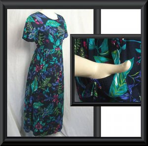 Size S M BLUE BRIGHT Rayon Long Tropical FLORAL Dress