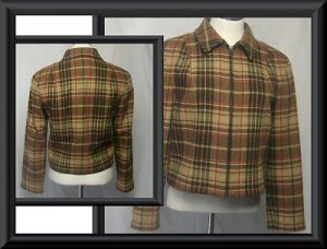 Womens S M THE LIMITED Brown Plaid WOOL Blend Jacket