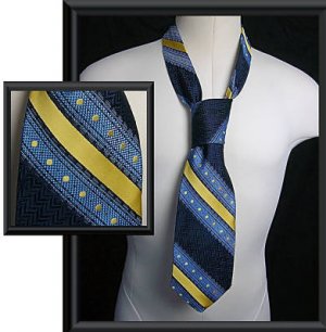 VTG Blue Yellow Striped Mens tie 57 X 4 Wide DALE ALAN