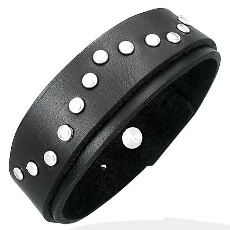 Strap Over Black Studded Leather Bracelet