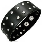 Genuine Black Leather Round Stud Snap Wristband Bracelet Genuine Black Leather Round Stud Snap Wristband Bracelet