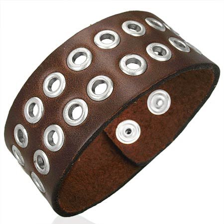 Genuine Brown Riveted Cuff Bracelet