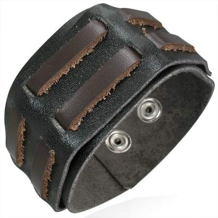 Genuine Leather Weave Snap Wristband Cuff Bracelet