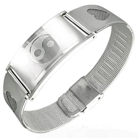 Steel Yin Yang Watch-Style Wristband Bracelet