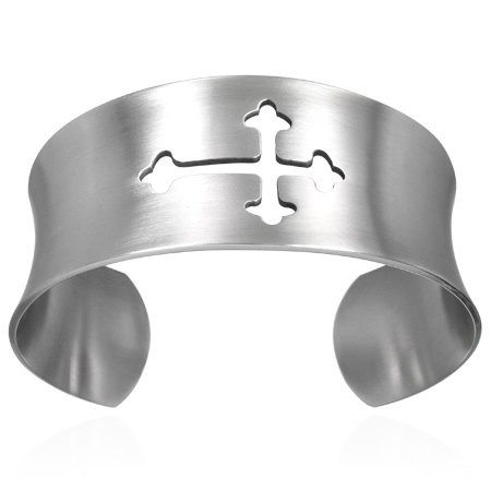 Steel Cut-out Cross Cuff Bangle Bracelet