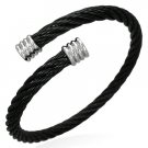 Black Steel Gole Twisted Cable Cuff Bangle Bracelet 8.86 Inches Adjustable