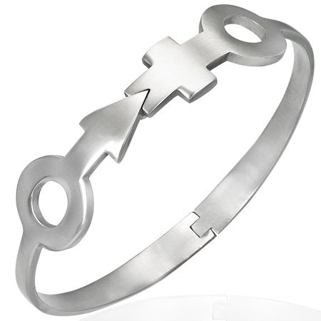 Stainless Steel Gender Symbol Hinged Bangle Bracelet