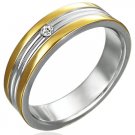 Stainless Steel 2-Tone Ring w/ CZ - Size 9 Stainless Steel 2-Tone Ring w/ CZ - Size 9