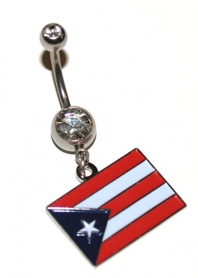 CZ USA Flag Dangle Navel Ring 14Gauges
