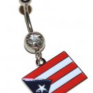 CZ USA Flag Dangle Navel Ring 14Gauges