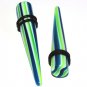 Pair 00G 10mm Blue & Green Striped Ear Taper Expander Stretcher Ear Gauges Plugs