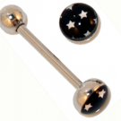 Steel Stars Tongue Ring Barbell Pin Stud Piercing Jewelry 14 Guage, 5/8 Steel Stars Tongue Ring Barbell Pin Stud Piercing Jewelry 14 Guage, 5/8