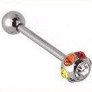 Steel Multi Rainbow Stones 14G Tongue Jewellery Stud Ring Gauge, 5/8