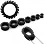 Pair 00G 10mm Black Flexible Silicone Saw Blade Ear Tunnel Plugs