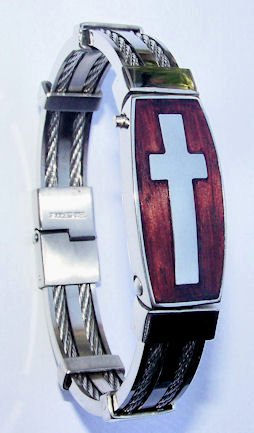 Stainless Steel Cross Wristband Bracelet Size 7