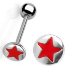 Steel Embedded Red Star Tongue Ring Barbell Pin Stud Piercing Jewelry 14 Gauge, 5/8 Steel Embedded Red Star Tongue Ring Barbell Pin Stud Piercing Jewelry 14 Gauge, 5/8