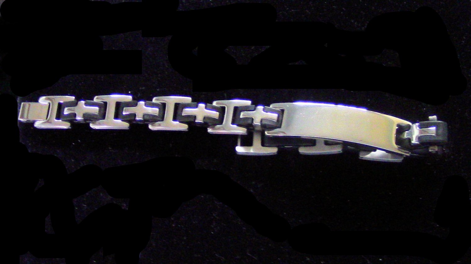 Stainless Steel and Rubber Id Cross Bracelet.  Size 8 1/2