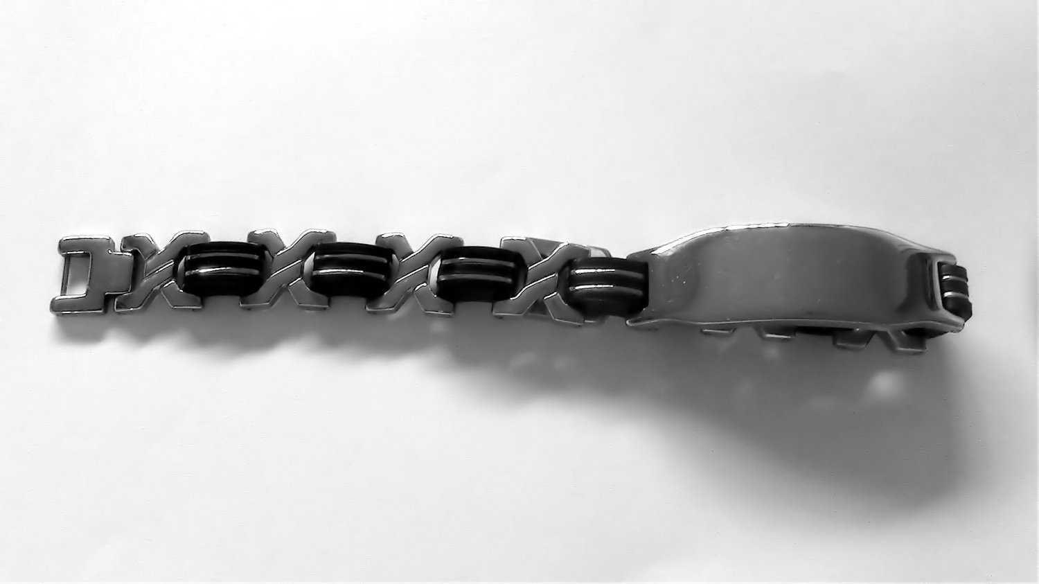 Stainless Steel Lines with Rubber Id Bracelet Size 8 1/2