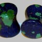 Pair 0G 8mm Azurite Stone Plugs Saddle Ear Stretching Piercing Jewelry Gauge