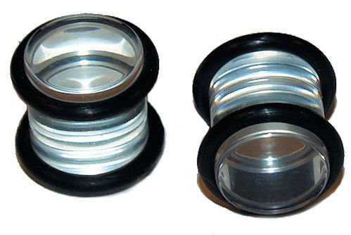 Pair 00G Acrylic Clear Saddle Ear Plugs 10mm Gauge with Groove O-Rings
