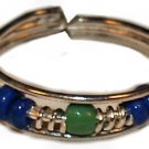 Silver Open Toe Ring with Blue and Green Beads Silver Open Toe Ring with Blue and Green Beads