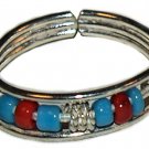 Silver Open Toe Ring with Blue and Red Beads Silver Open Toe Ring with Blue and Red Beads