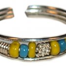 Silver Open Toe Ring with Yellow and Green Beads Silver Open Toe Ring with Yellow and Green Beads