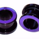 Pair 1/2 12.7mm Black Flesh Ear Tunnel W Purple Rim Screw on Plugs Gauges Pair 1/2 12.7mm Black Flesh Ear Tunnel W Purple Rim Screw on Plugs Gauges