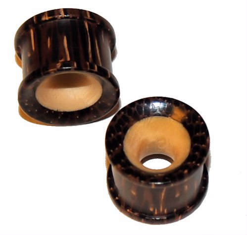 Pair Buffalo Horn Coco Wood Tunnel 1/2 12.7mm Ear Plugs With Crocodile inlay