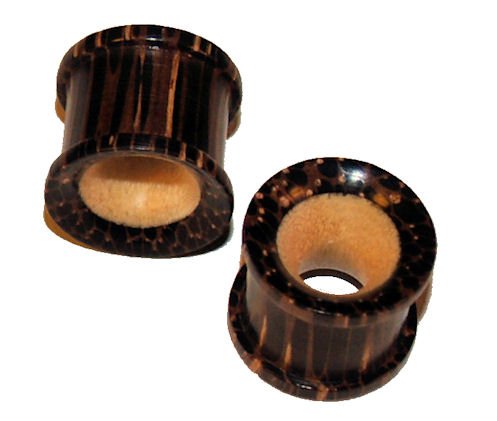 Pair 7/16 11.2mm Coco Wood Ear Tunnel Plugs With Crocodile inlay
