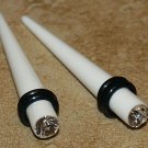 Pair 2G 6mm White Acrylic Ear Taper Expander W Clear CZ Stretcher Ear Plugs Pair 2G 6mm White Acrylic Ear Taper Expander W Clear CZ Stretcher Ear Plugs
