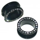 Pair Acrylic Black Flesh 3/4 19mm Ear Tunnels Plugs with Clear Stones CZ Pair Acrylic Black Flesh 3/4 19mm Ear Tunnels Plugs with Clear Stones CZ