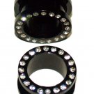 Pair 5/8  16mm Acrylic Black  Flesh Ear Tunnels Ear Plugs with Clear CZ