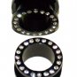 Pair 5/8  16mm Acrylic Black  Flesh Ear Tunnels Ear Plugs with Clear CZ