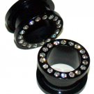 Pair of 9/16 14mm Acrylic Black Flesh Ear Tunnels Plugs w Clear CZ Pair of 9/16 14mm Acrylic Black Flesh Ear Tunnels Plugs w Clear CZ