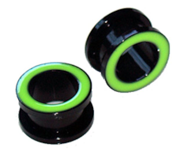 Pair Acrylic Green Rim 9/16 14mm Ear Tunnel Plugs Gauges Screw On