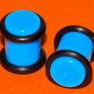 Pair 0G Blue Turquoise Acrylic Saddle Ear Plugs 8mm Gauge W Grooved O-Rings