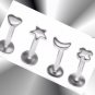 Steel Star 3D Logo Internally Threaded Labret Lip Ring 14 Gauges, 3/8